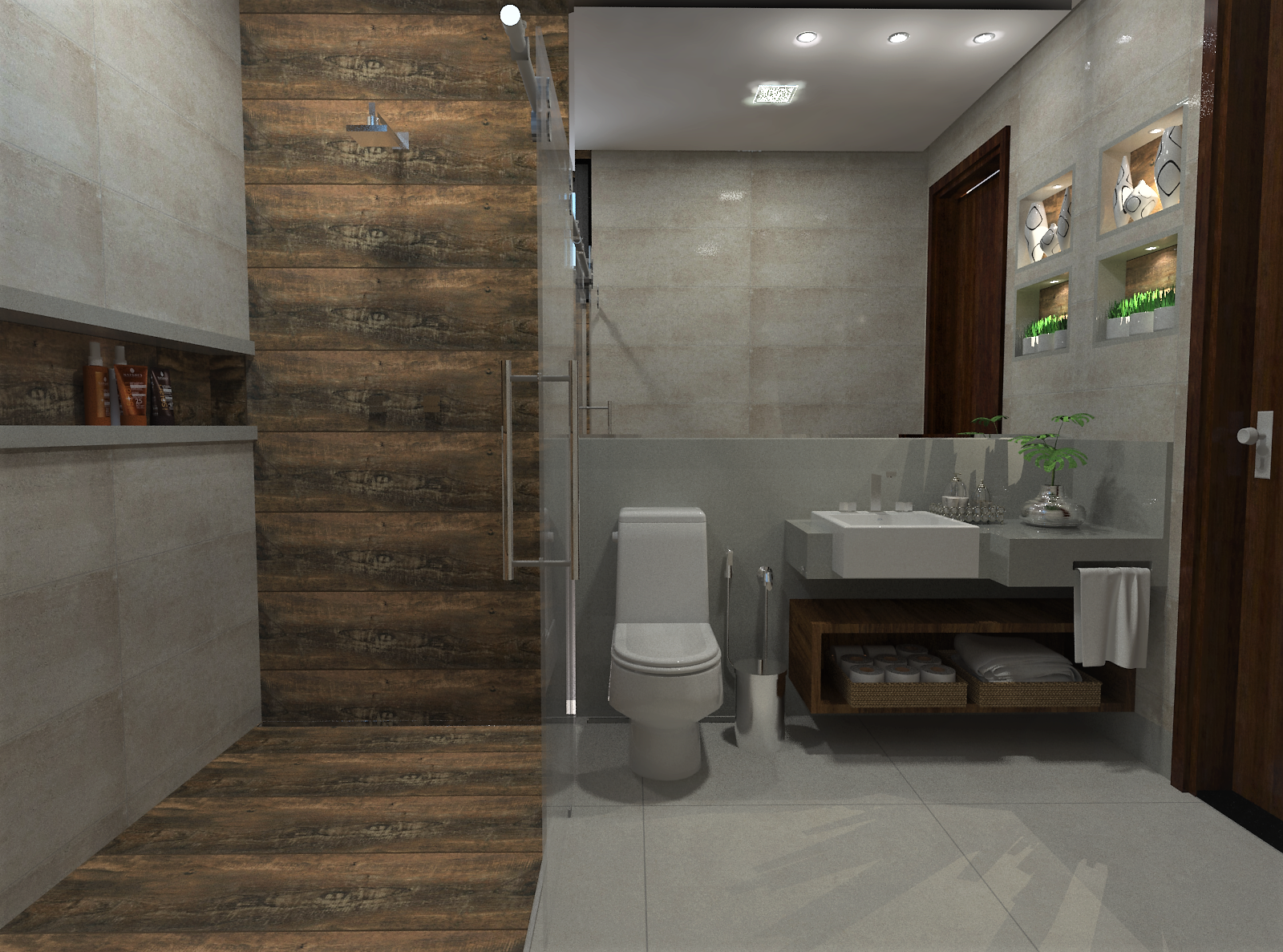 Banheiro Rústico de Linhas Modernas